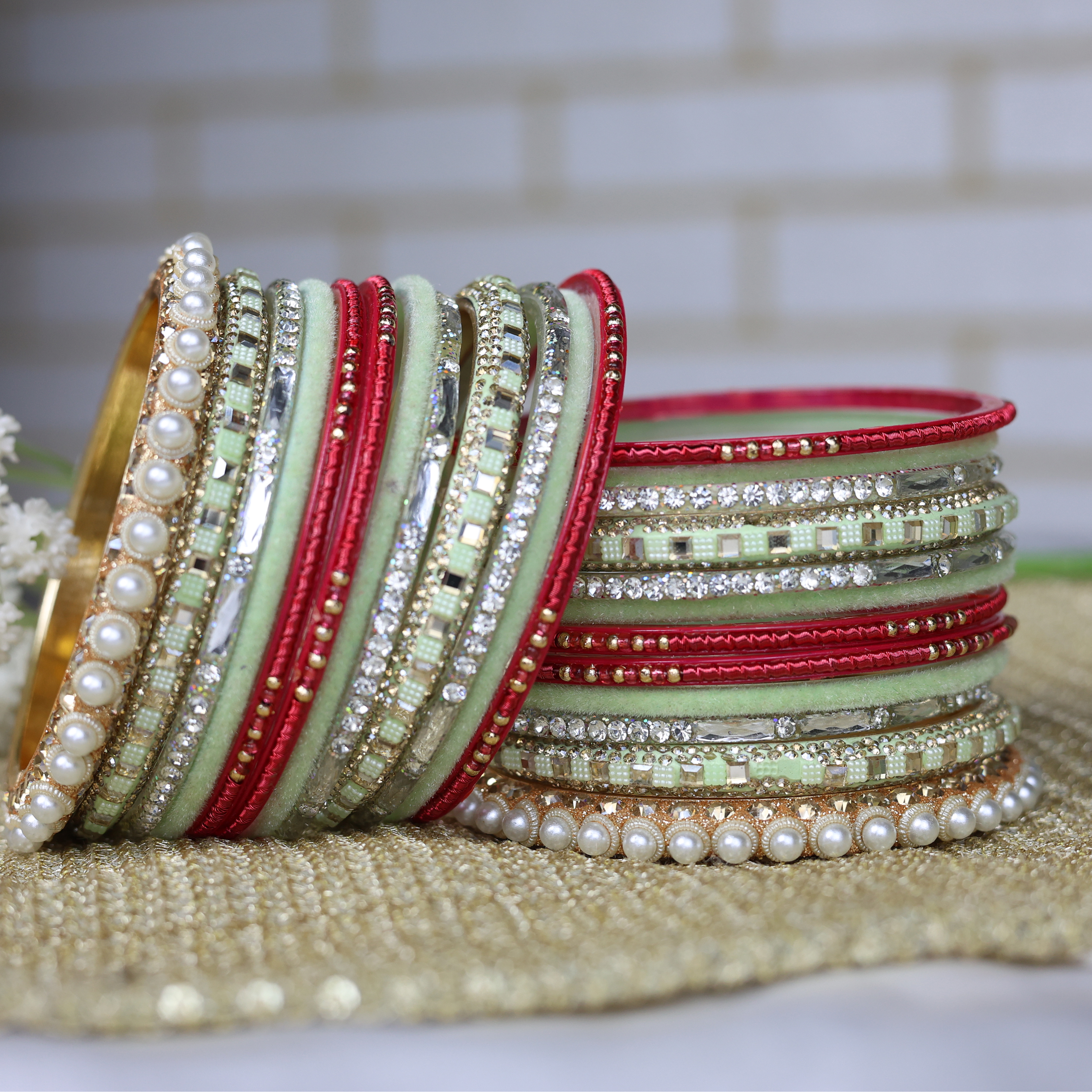 Ruby Green Studded Floral...